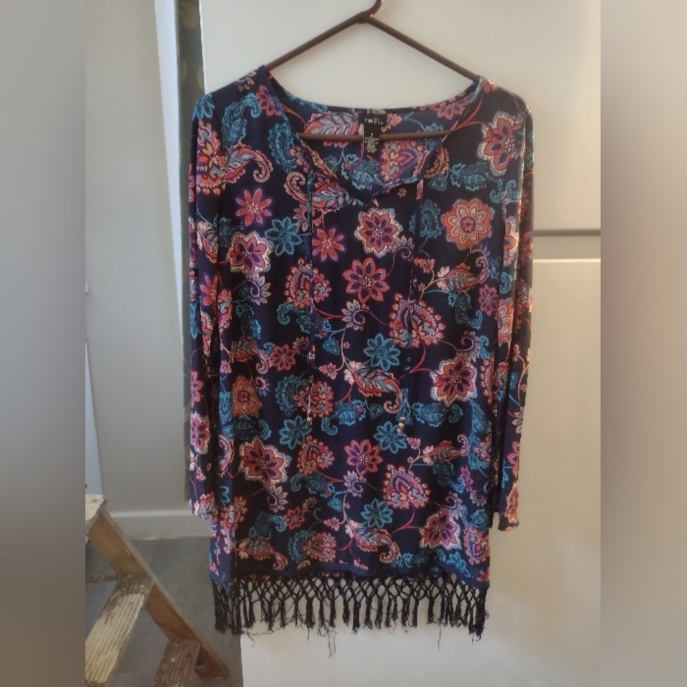 Rue21 Multicolor Floral Blouse with Fringe Size M... - Picture 2 of 12